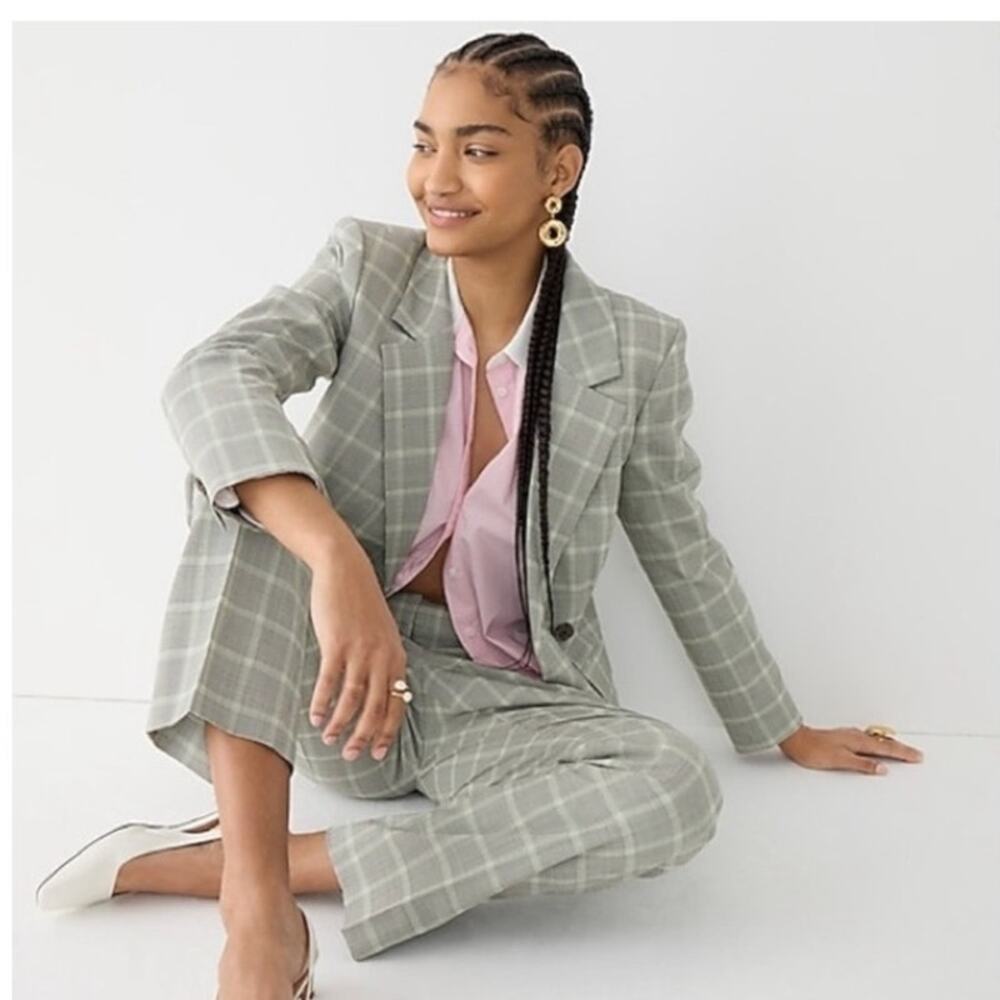 J.Crew 10 Devon Blazer Pant Suit Plaid Italian Wool Blend 2 Piece Set Office